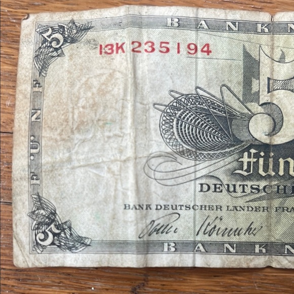 1948 Vintage German 5 Mark Banknote - Picture 4 of 9